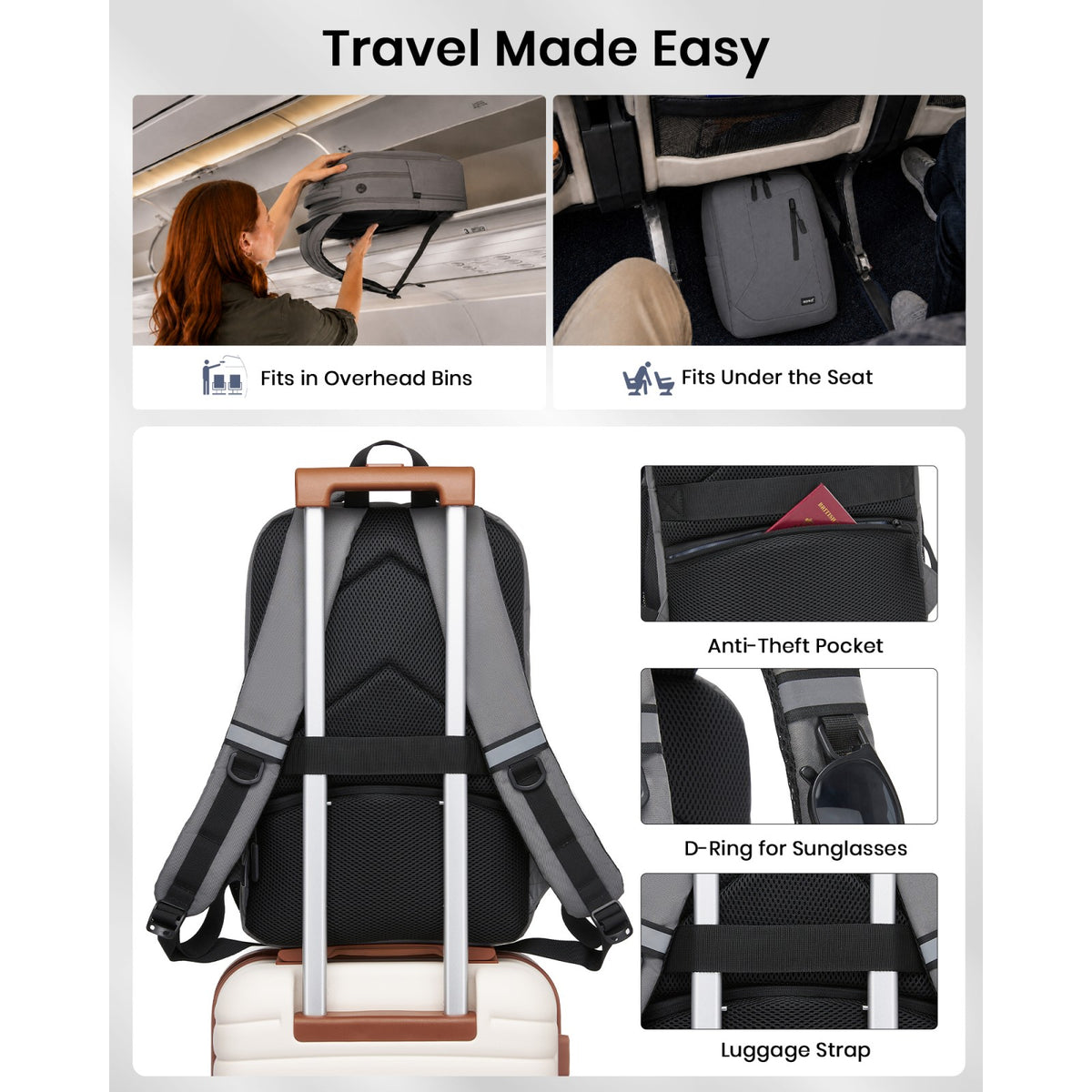 Kono Laptop Backpack with 15.6" Laptop Compartment, Stylish Commuter Bag