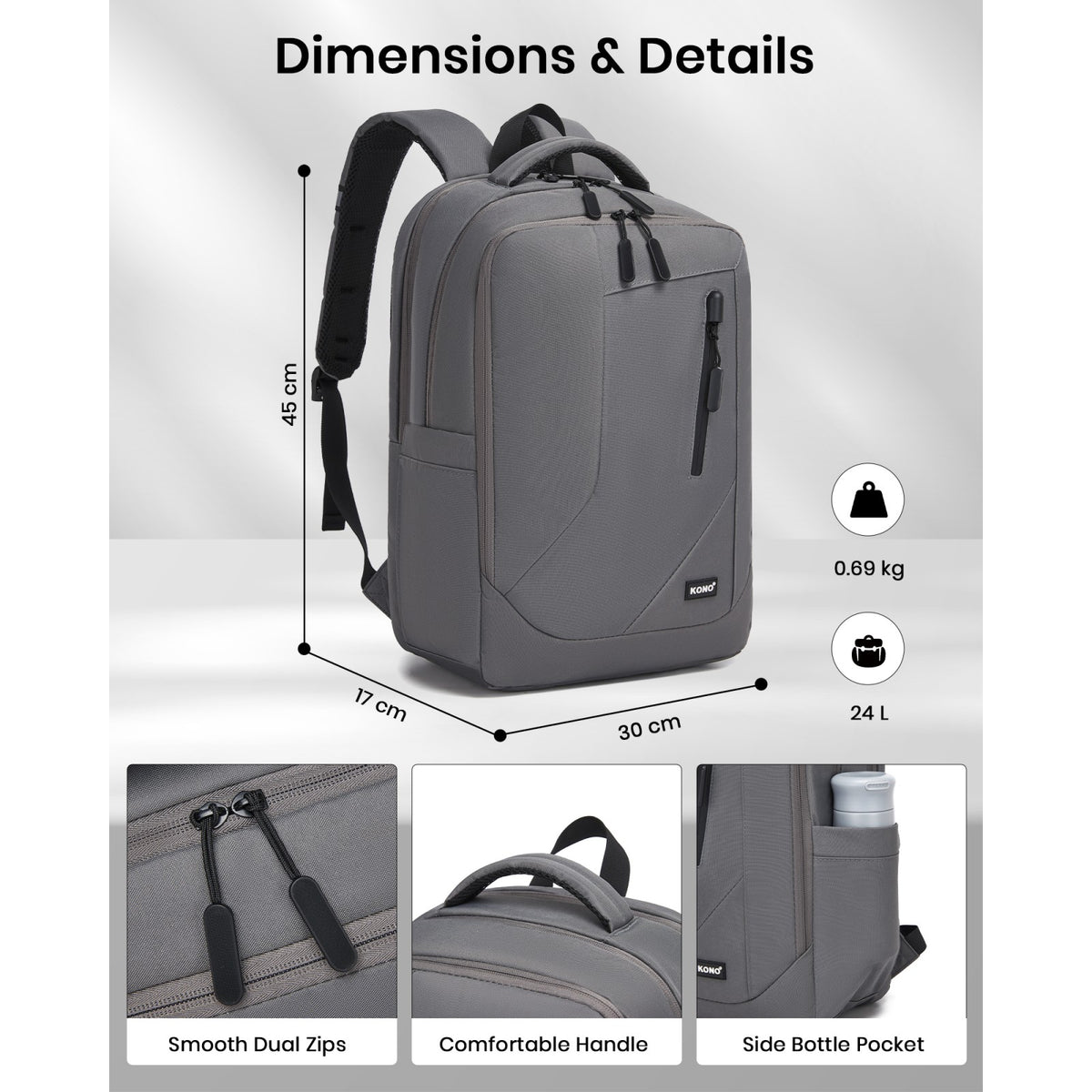 Kono Laptop Backpack with 15.6" Laptop Compartment, Stylish Commuter Bag