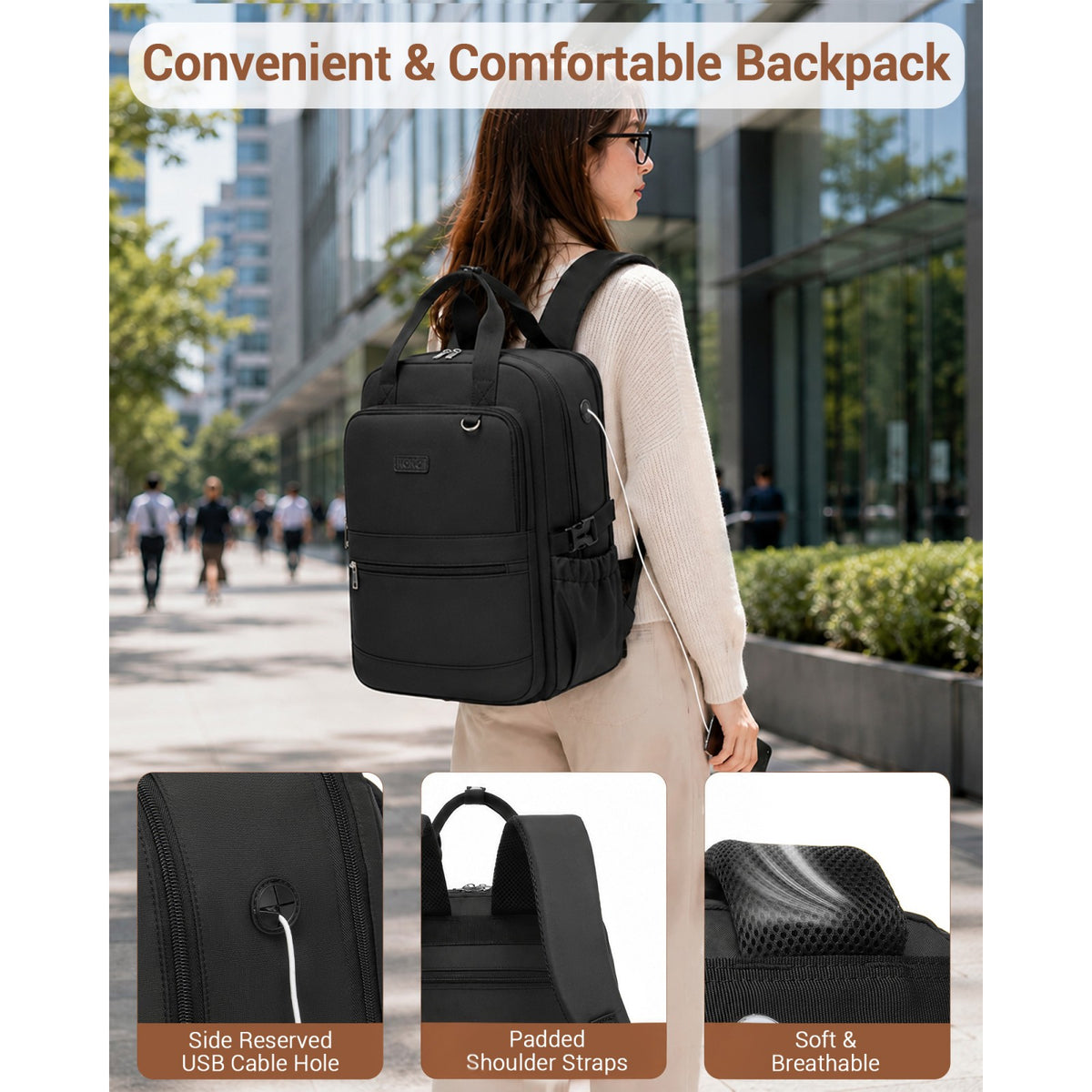 Kono Functional Water-Resistant Laptop Backpack, Trendy Design