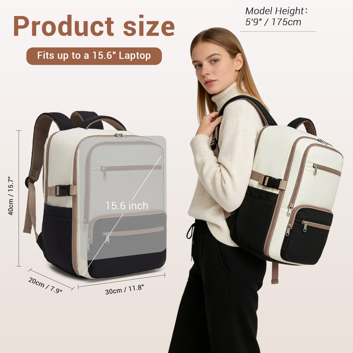 Kono Compact 15.6" Laptop Travel Backpack- 40x30x20cm, Fits Under Seat Storage