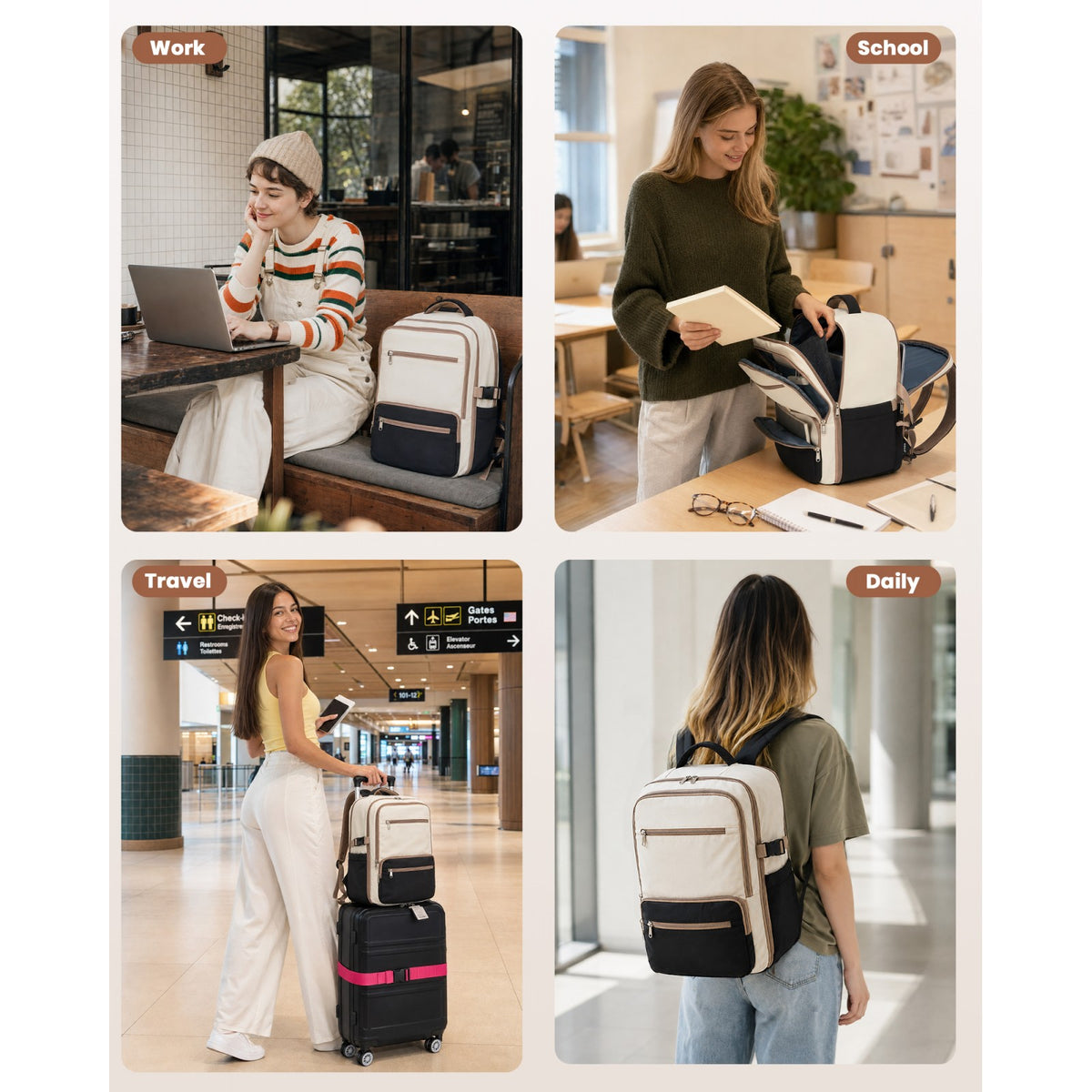 Kono Compact 15.6" Laptop Travel Backpack- 40x30x20cm, Fits Under Seat Storage