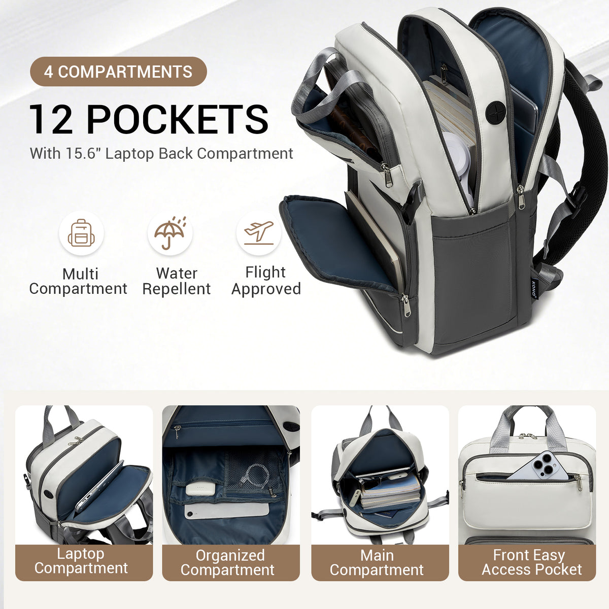 Kono Spacious Water-Resistant Laptop Backpack for Travel & Commuting- 15.6"
