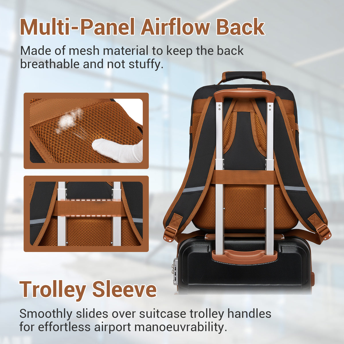 Kono Flexible Cabin Backpack 30×20×40-Fits 15.6" Laptop