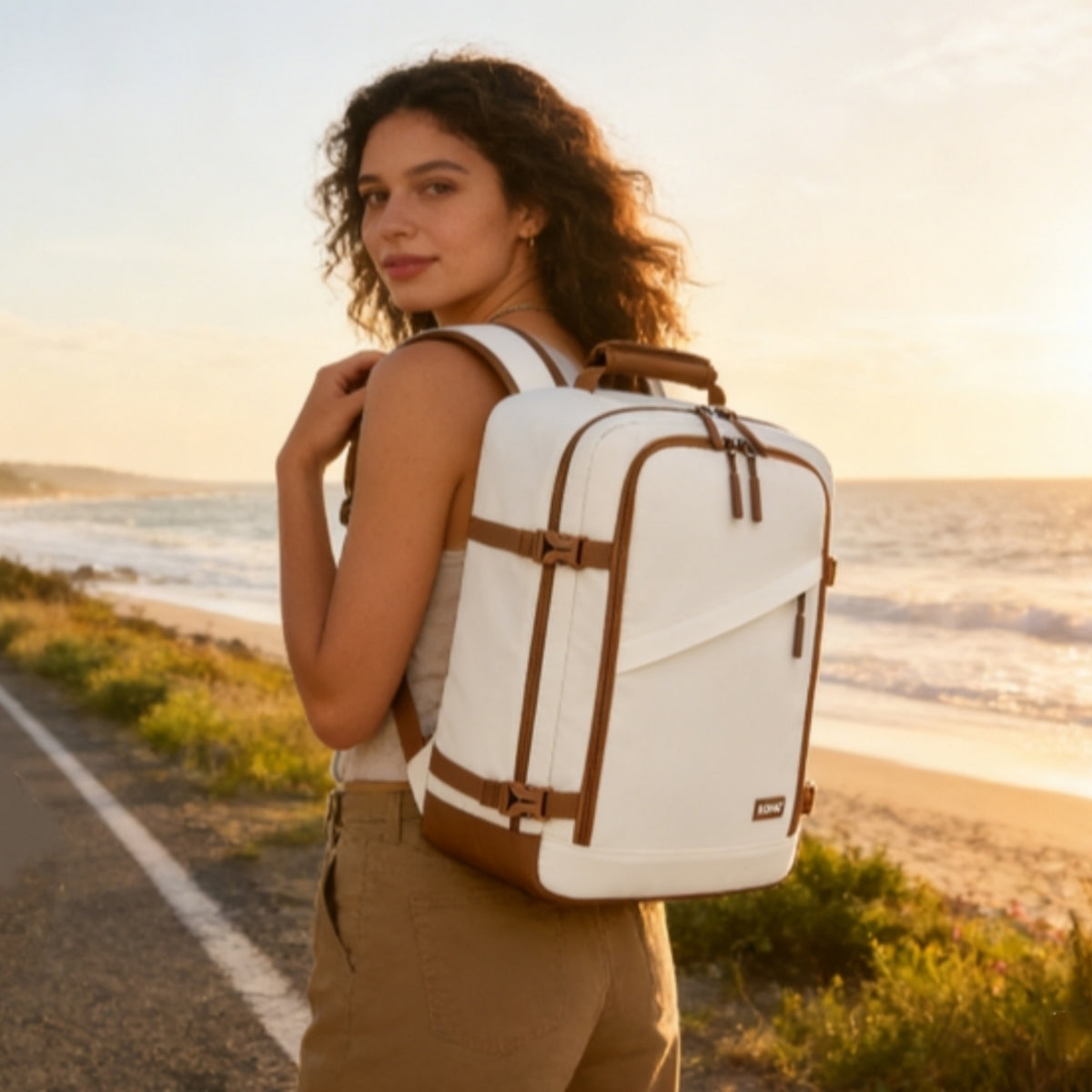 Kono Colour-Block Organised Cabin Backpack 40×30×20– Spacious, Clamshell