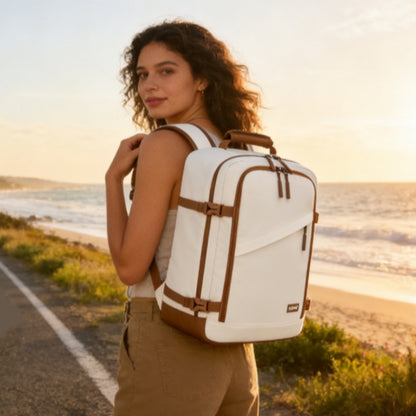 Kono Colour-Block Organised Cabin Backpack 40×30×20– Spacious, Clamshell