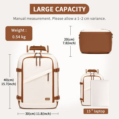 Kono Colour-Block Organised Cabin Backpack 40×30×20– Spacious, Clamshell