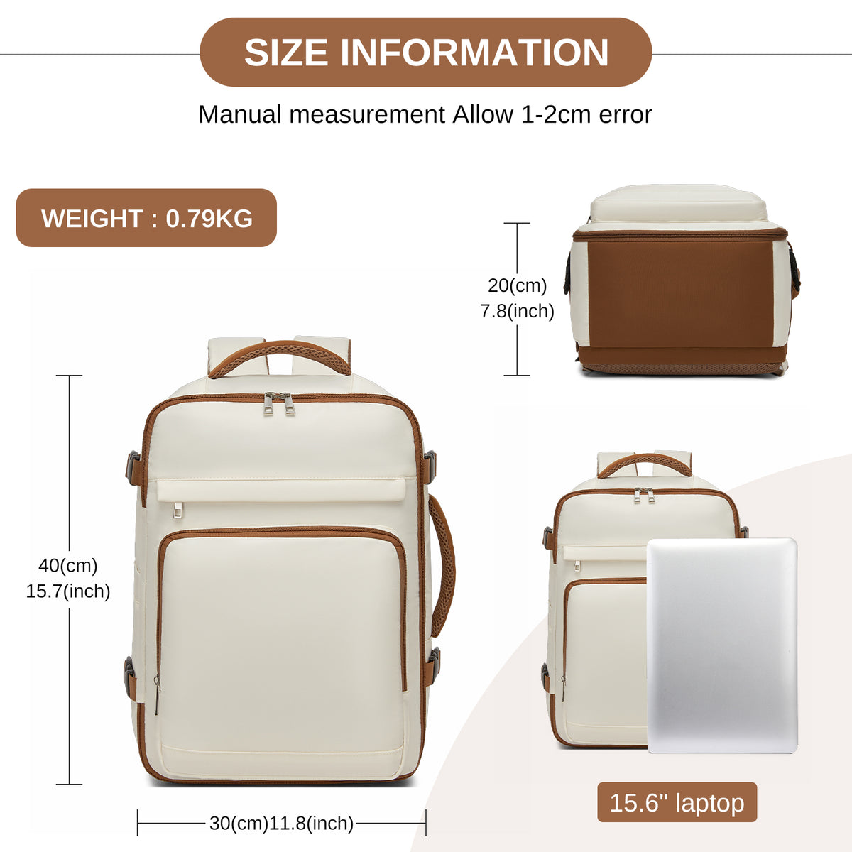 Kono Cabin Travel Backpack 40×20×30 cm– Water-Resistant, Multi-Compartment