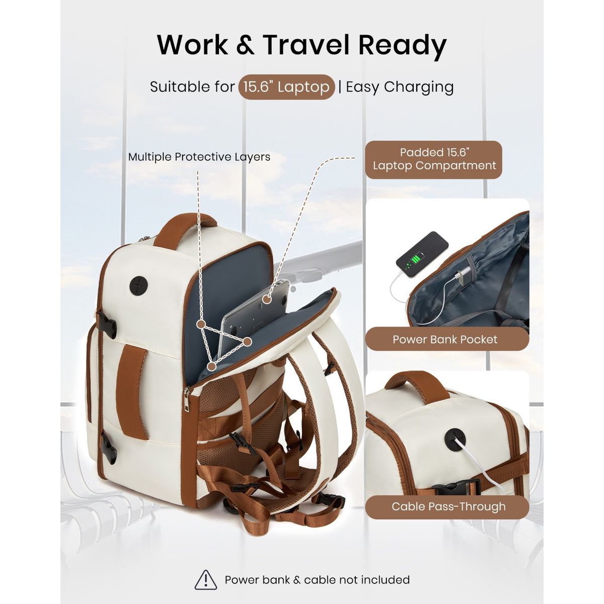 Kono Cabin Travel Backpack 40×20×30 cm– Water-Resistant, Multi-Compartment