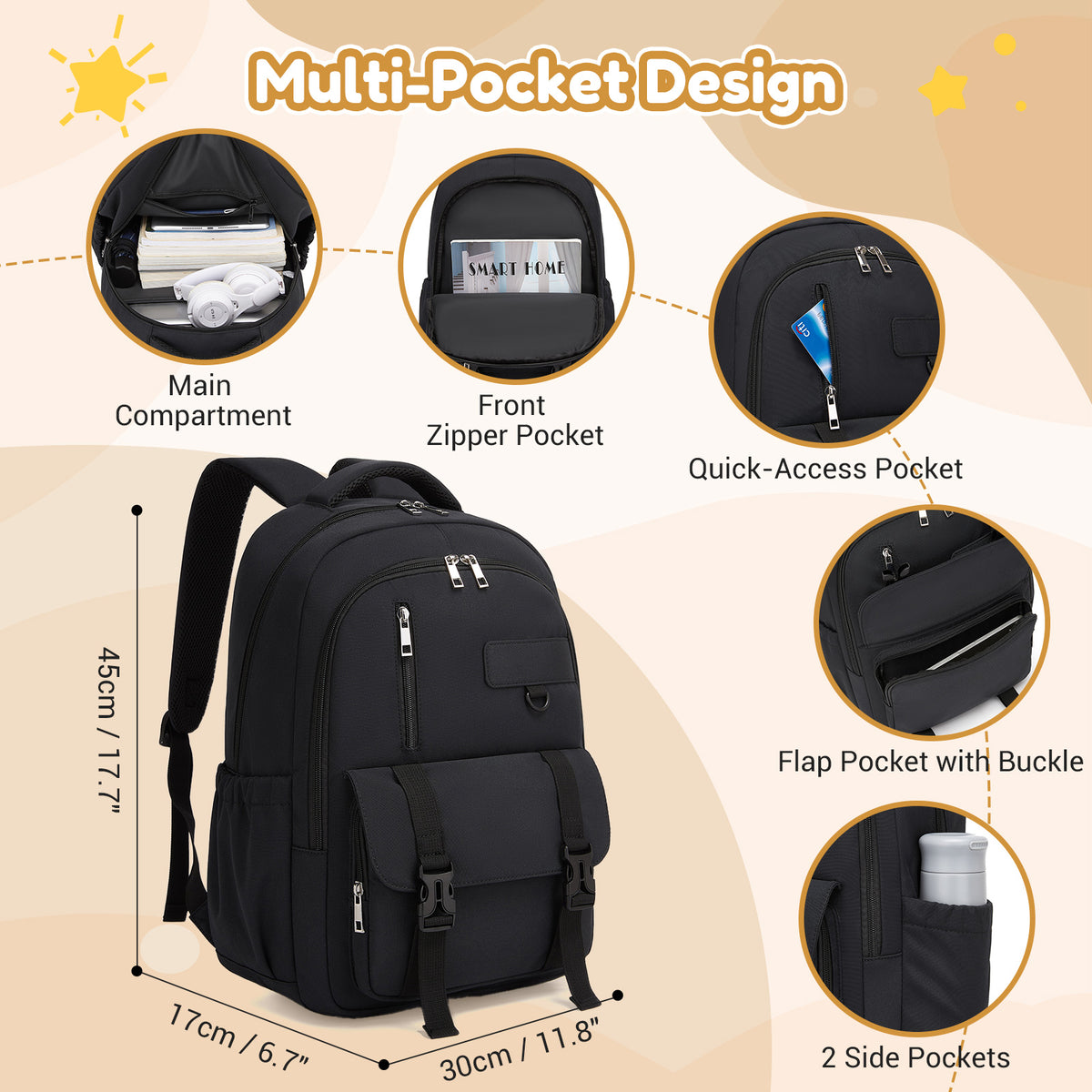 KONO Durable Water-Resistant Kids Backpack