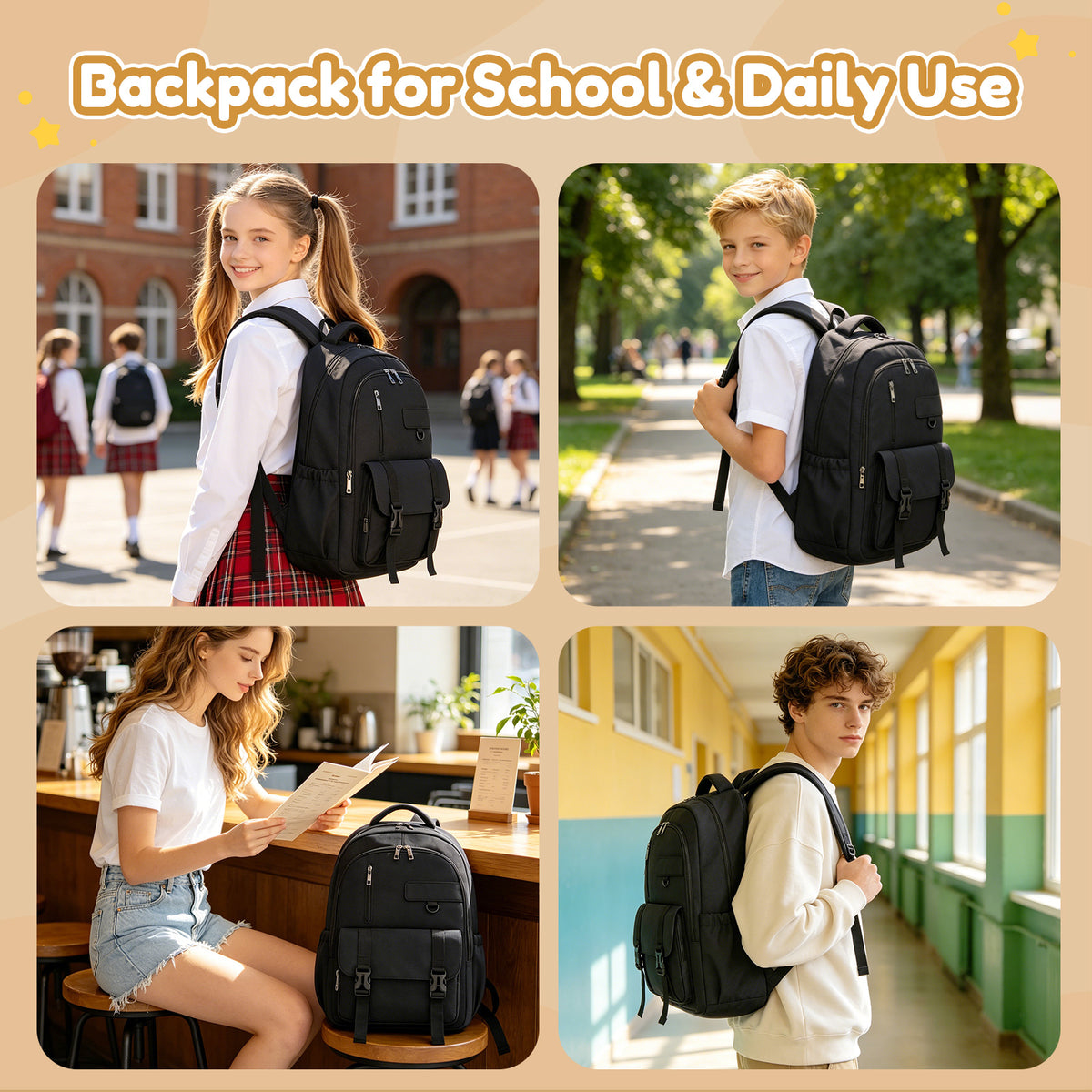 KONO Durable Water-Resistant Kids Backpack