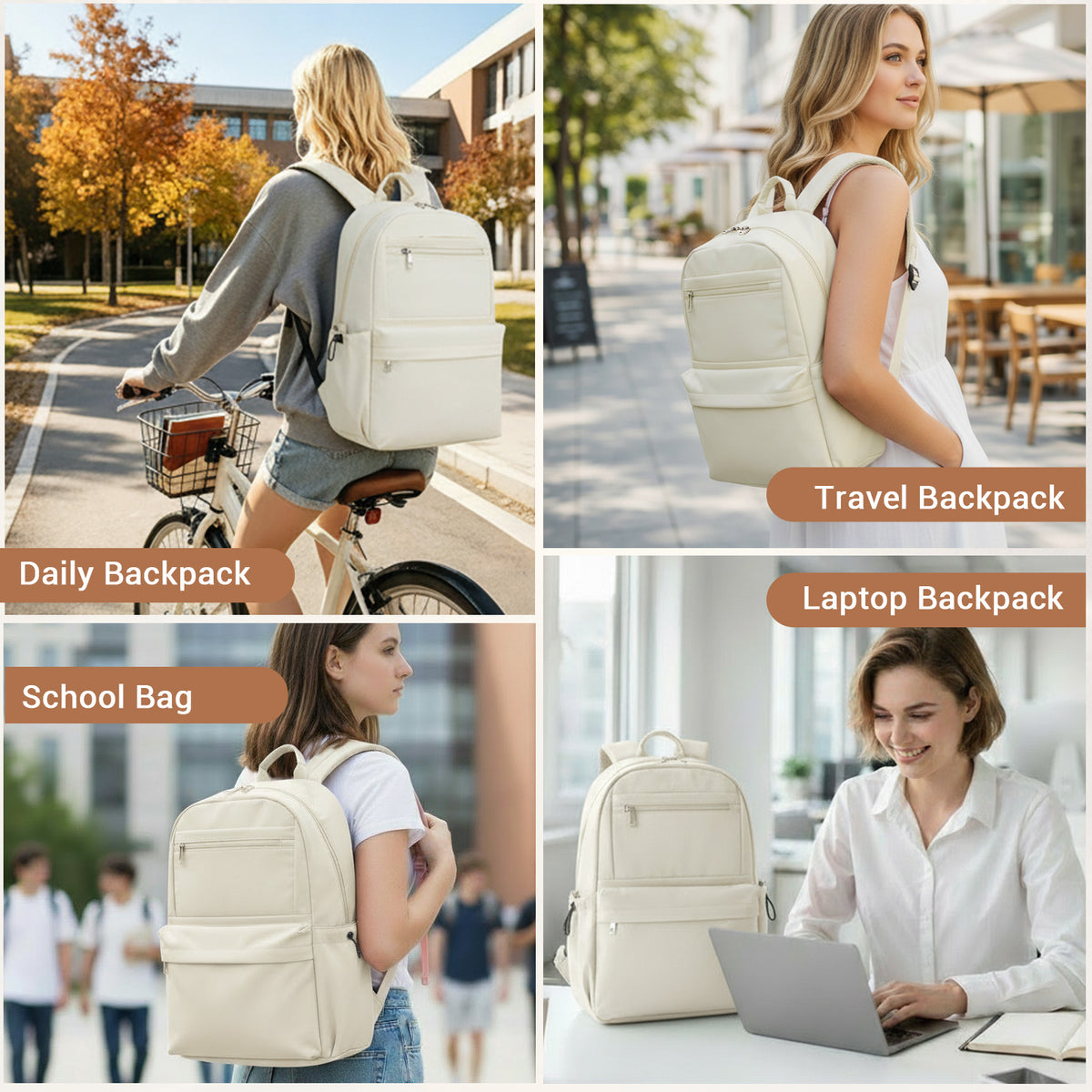 KONO Stylish Solid-Color Casual Backpack for School and Weekend Trips