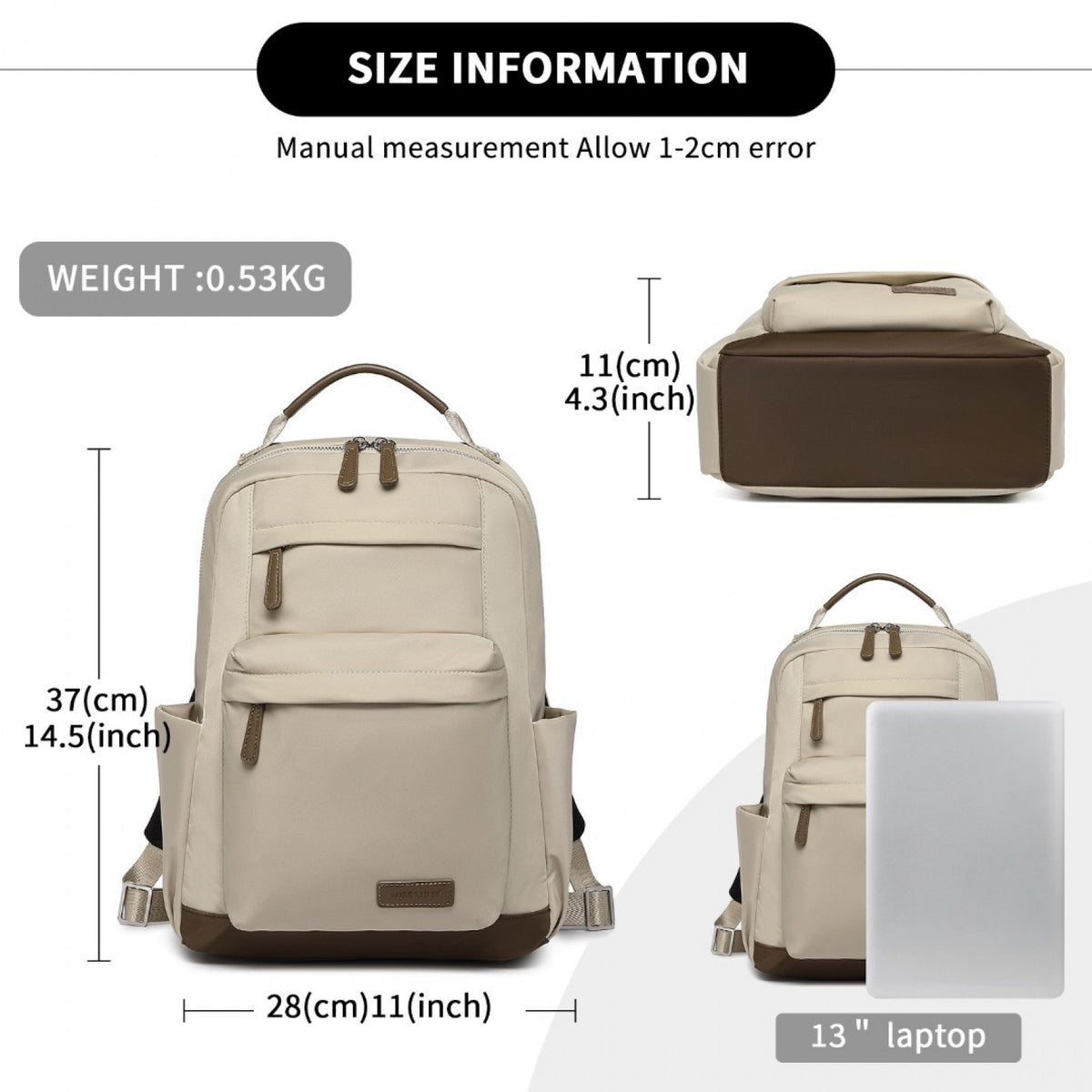 Miss Lulu Stylish Backpack with Laptop Sleeve and Multiple Pockets and Trolley
