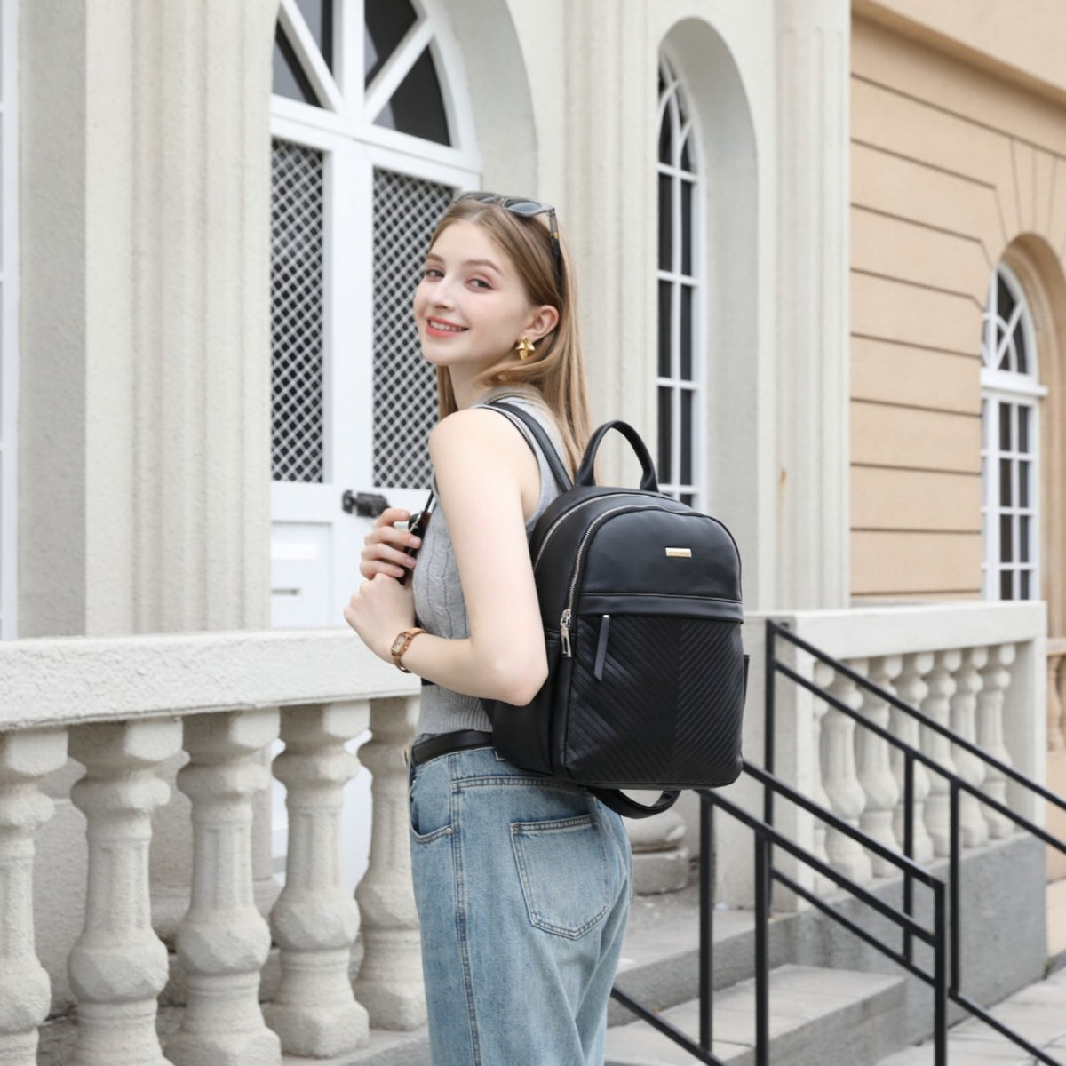 Miss Lulu Stylish PU Leather Backpack with Anti-Theft Back Zipper for Work