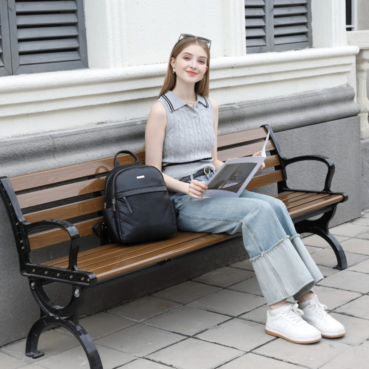 Miss Lulu Stylish PU Leather Backpack with Anti-Theft Back Zipper for Work