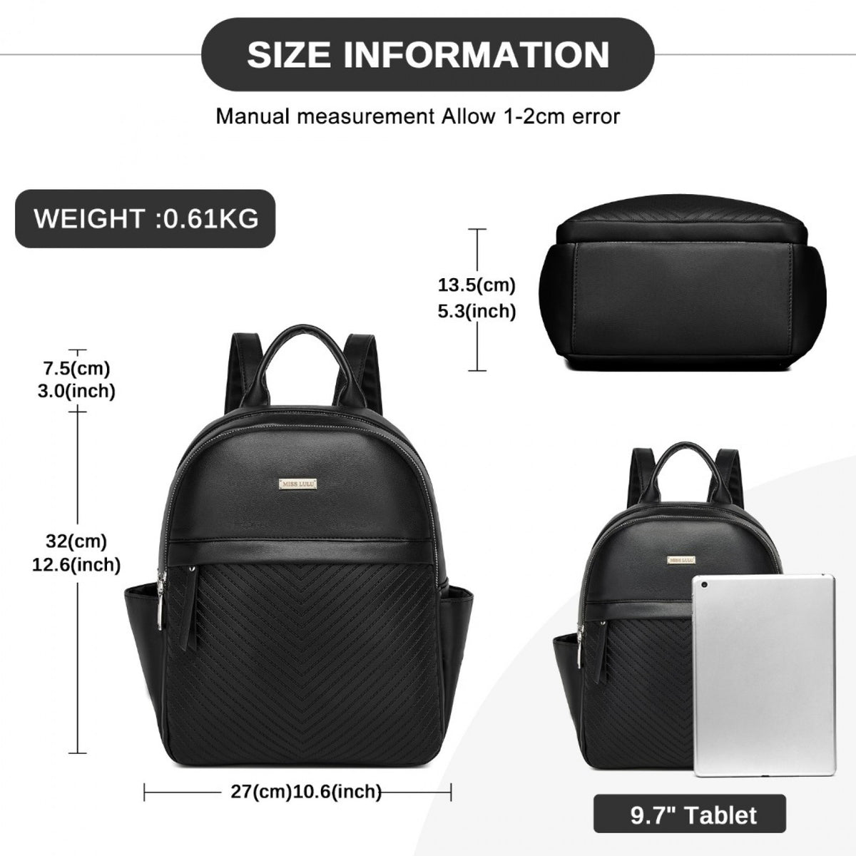 Miss Lulu Stylish PU Leather Backpack with Anti-Theft Back Zipper for Work