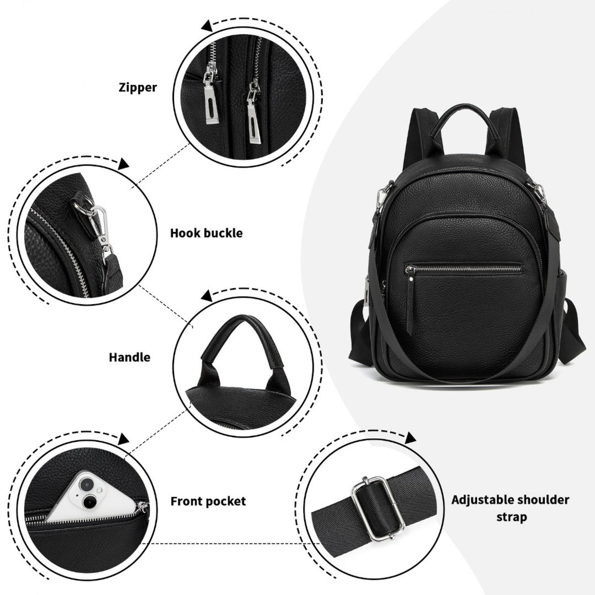 Miss Lulu PU Leather Convertible Backpack Crossbody Bag- Lightweight Anti-Theft