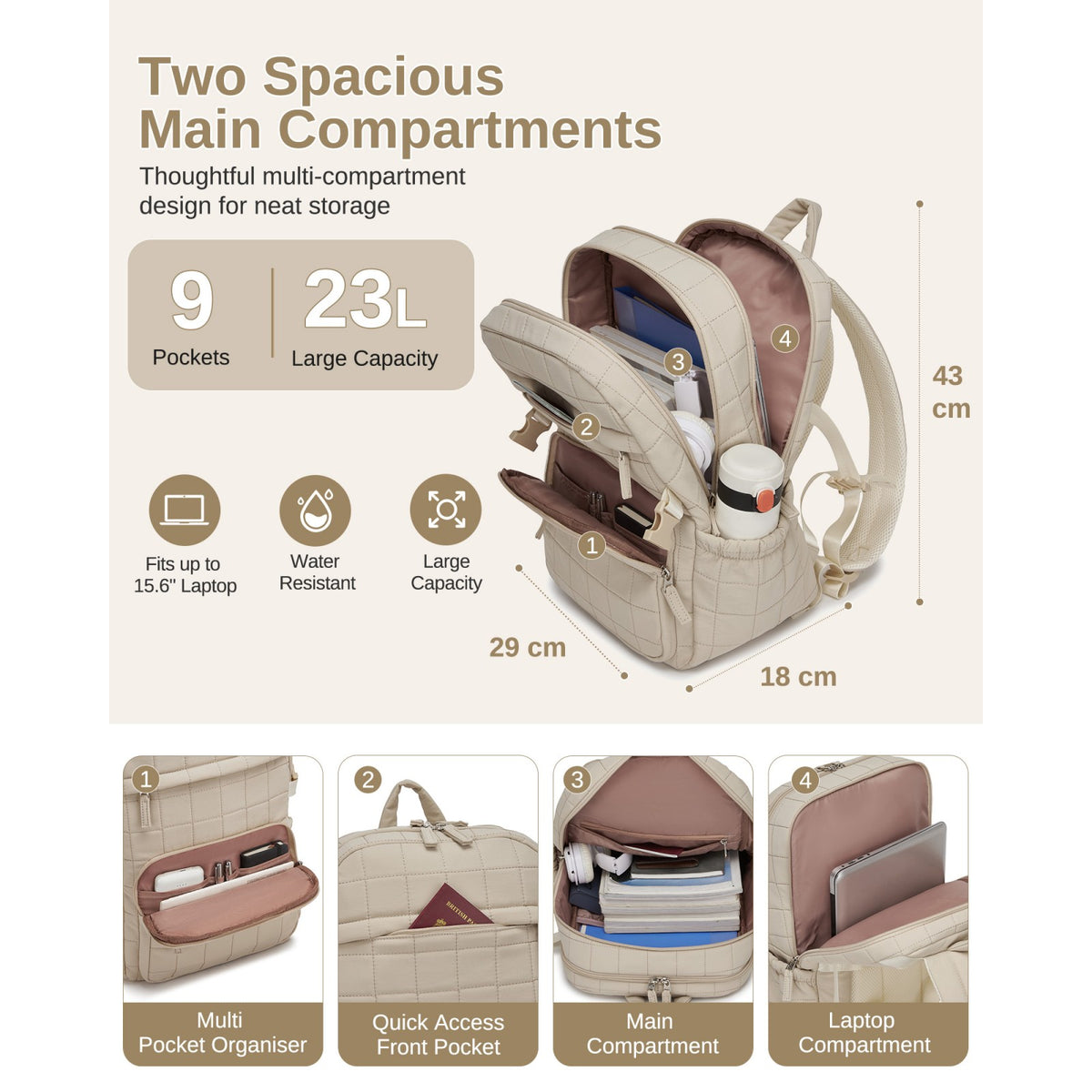 Miss Lulu Quilted Lightweight Backpack, Fits 15.6 Inch Notebook