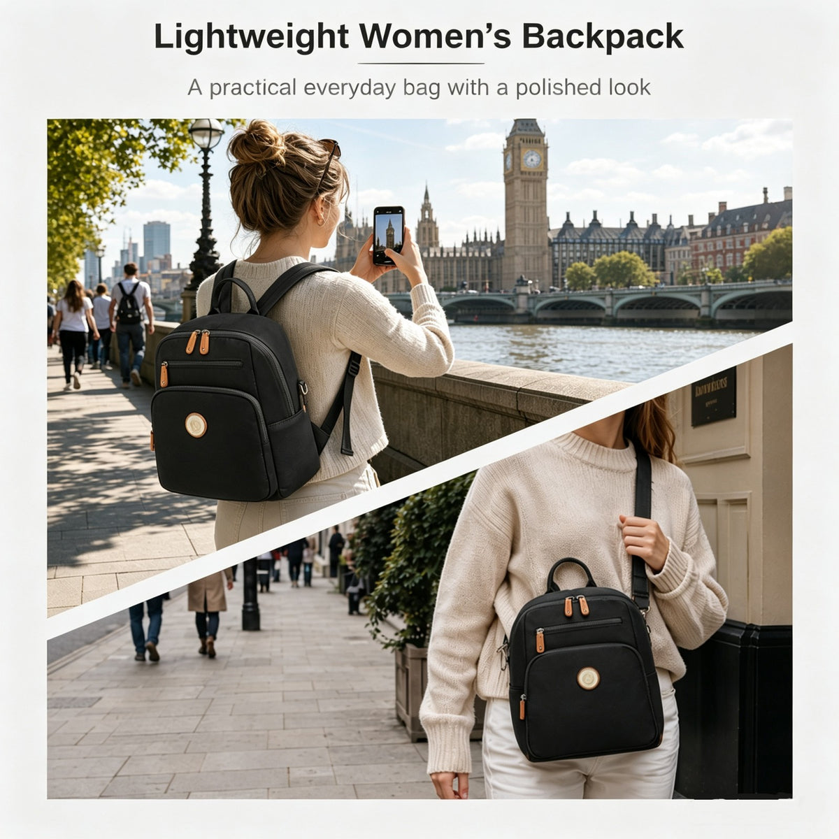 Miss Lulu Women's Backpack, Water-Resistant Nylon Convertible Shoulder and