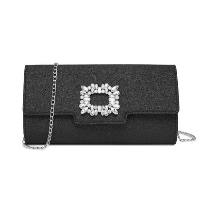 Miss Lulu Glitter Evening Clutch with Crystal Embellishment & Detachable Chain