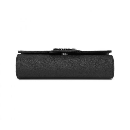 Miss Lulu Glitter Evening Clutch with Crystal Embellishment & Detachable Chain