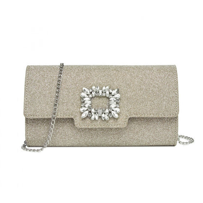 Miss Lulu Glitter Evening Clutch with Crystal Embellishment & Detachable Chain