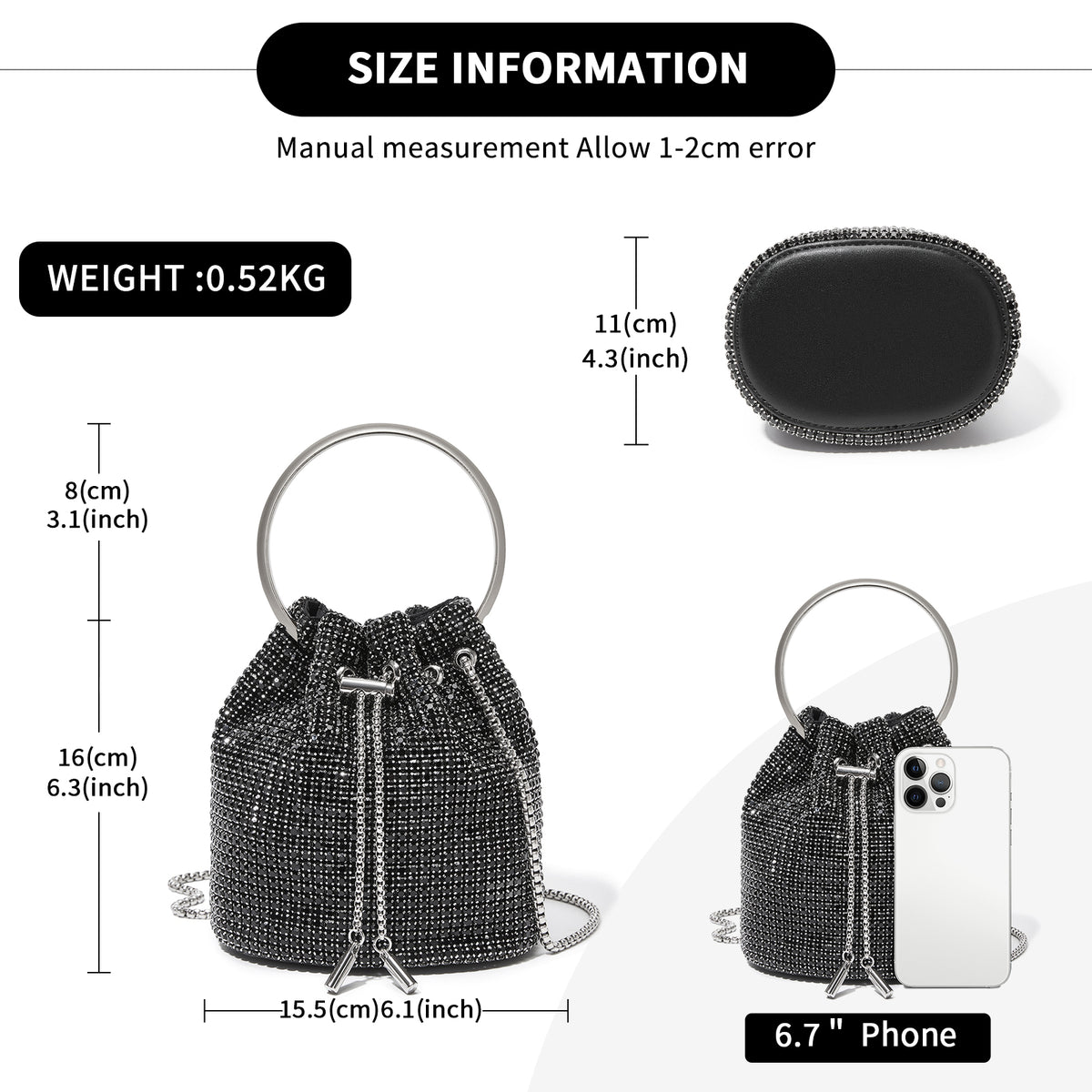 Kono Women's Rhinestone Evening Bag– Sparkly Handbag