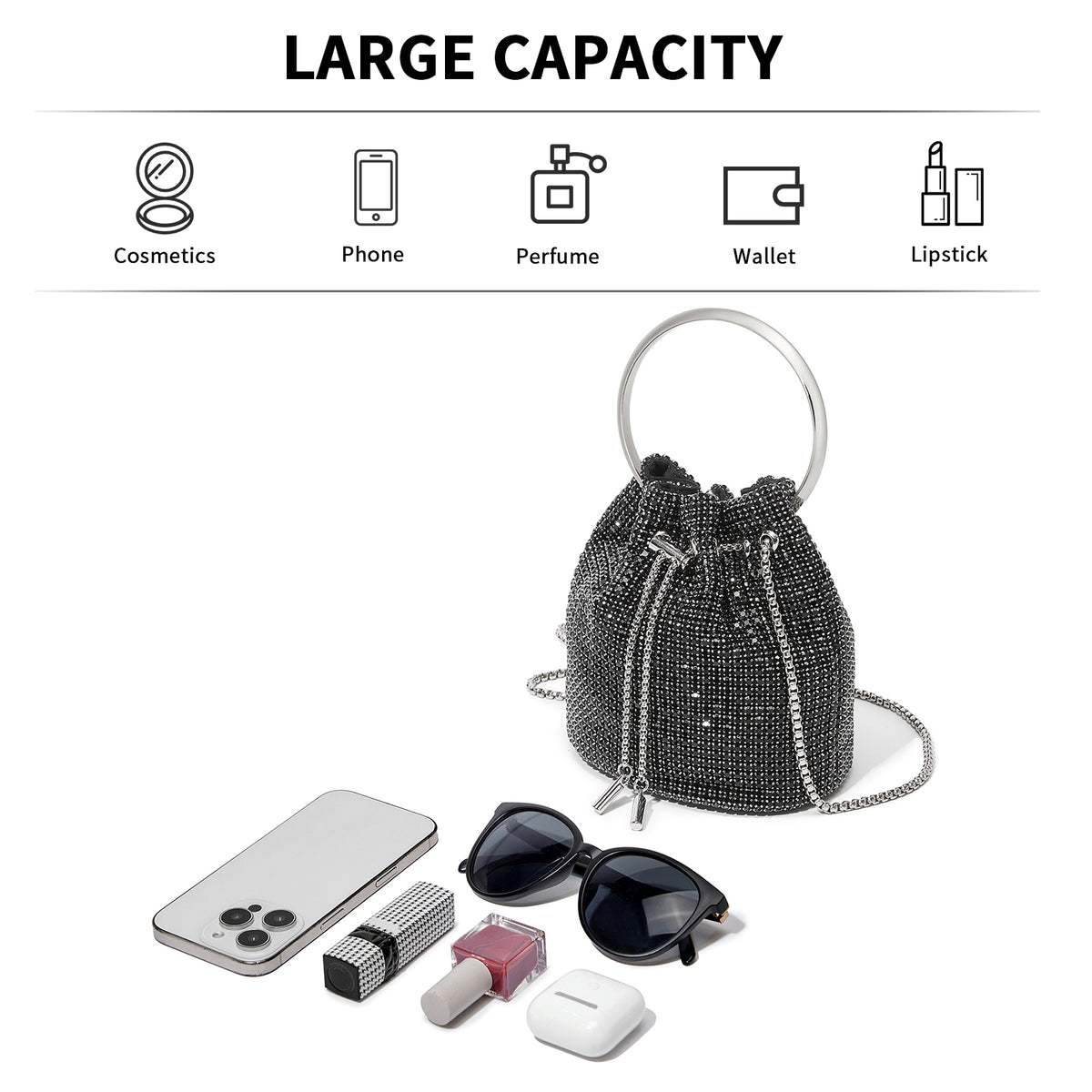 Kono Women's Rhinestone Evening Bag– Sparkly Handbag