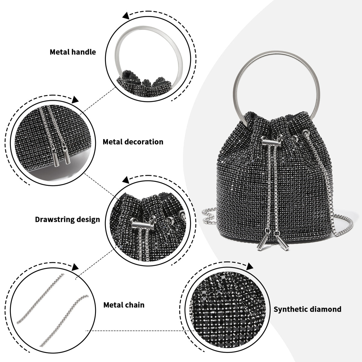 Kono Women's Rhinestone Evening Bag– Sparkly Handbag