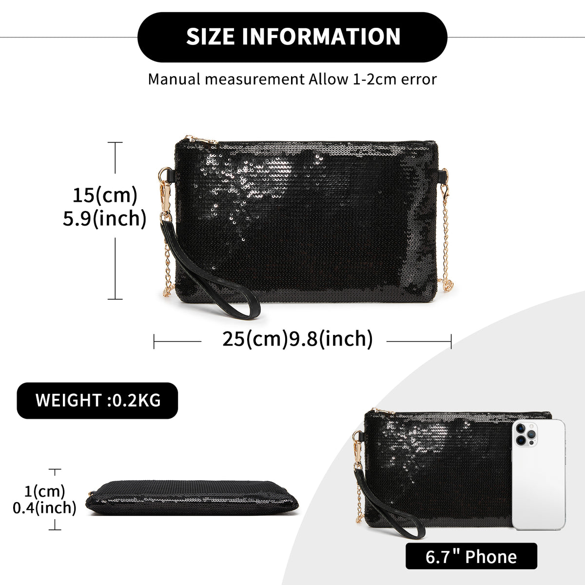 Kono Glam Sparkle Sequin Evening Clutch-Sleek, Shimmering Wristlet & Crossbody