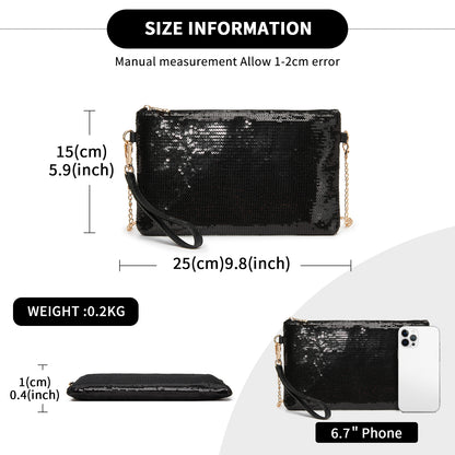 Kono Glam Sparkle Sequin Evening Clutch-Sleek, Shimmering Wristlet & Crossbody