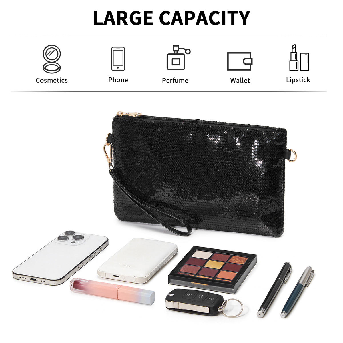 Kono Glam Sparkle Sequin Evening Clutch-Sleek, Shimmering Wristlet & Crossbody