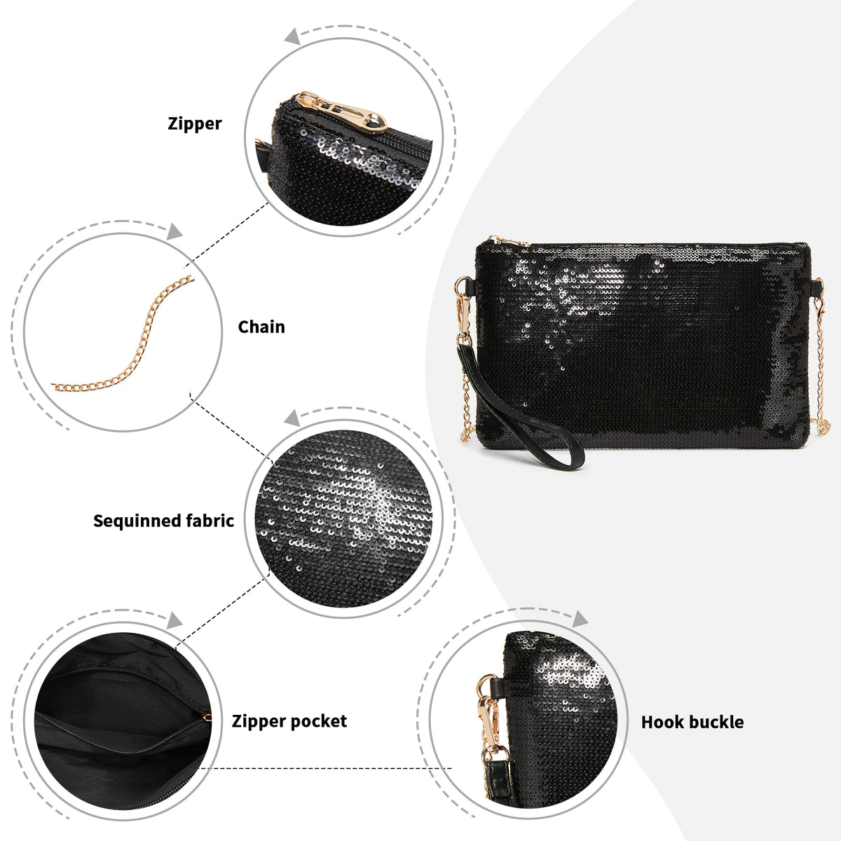 Kono Glam Sparkle Sequin Evening Clutch-Sleek, Shimmering Wristlet & Crossbody
