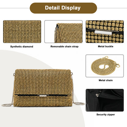 Kono Rhinestone Clutch Bag, Detachable Metal Chain Evening Bag