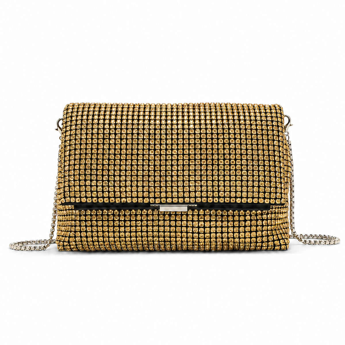 Kono Rhinestone Clutch Bag, Detachable Metal Chain Evening Bag