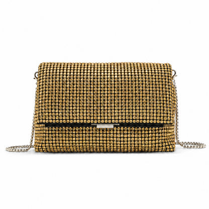 Kono Rhinestone Clutch Bag, Detachable Metal Chain Evening Bag