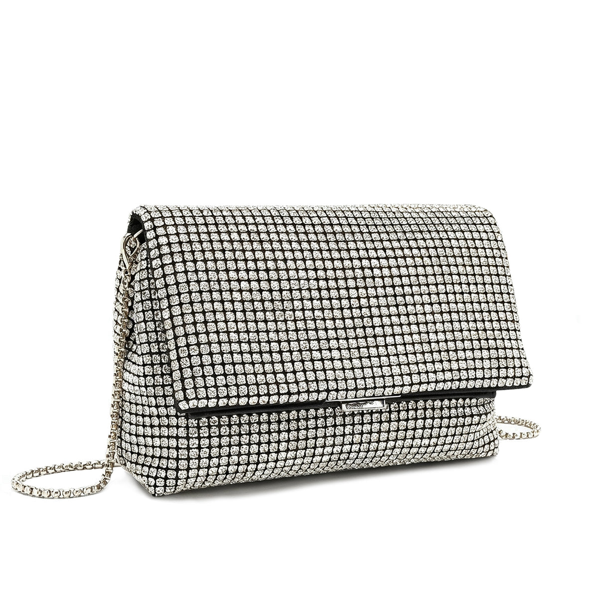 Kono Rhinestone Clutch Bag, Detachable Metal Chain Evening Bag