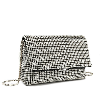Kono Rhinestone Clutch Bag, Detachable Metal Chain Evening Bag