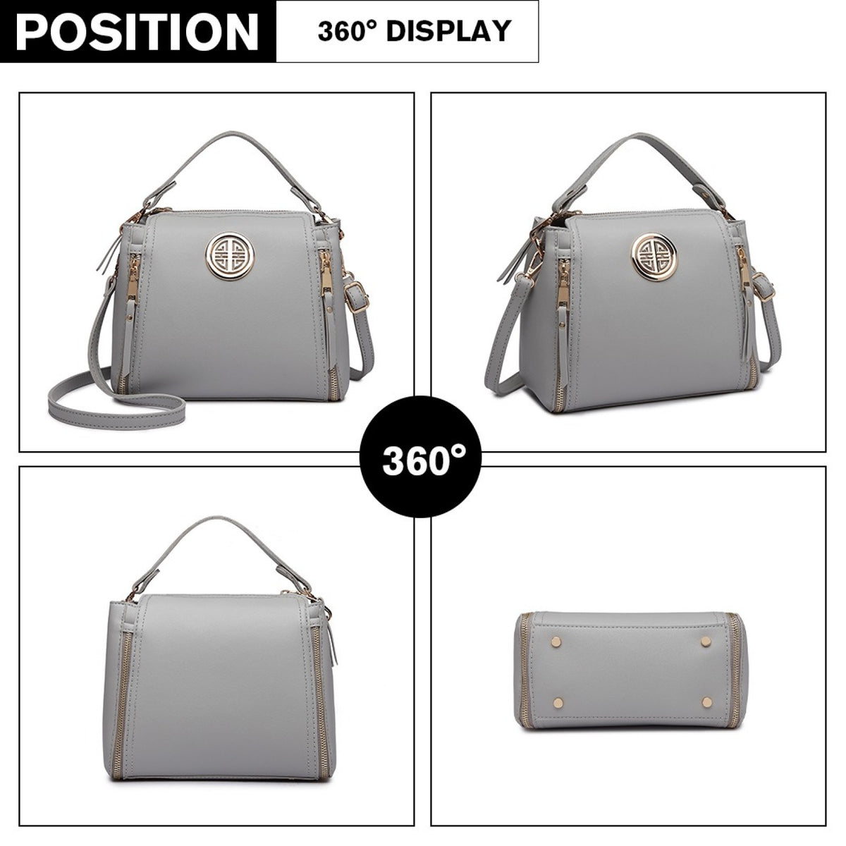 Miss Lulu Leather Look Dual Zipped Handbag