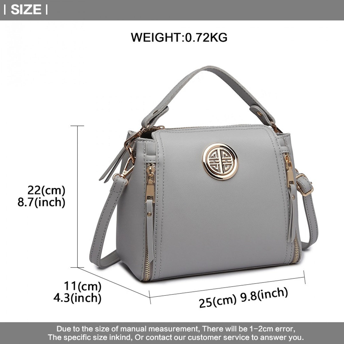Miss Lulu Leather Look Dual Zipped Handbag