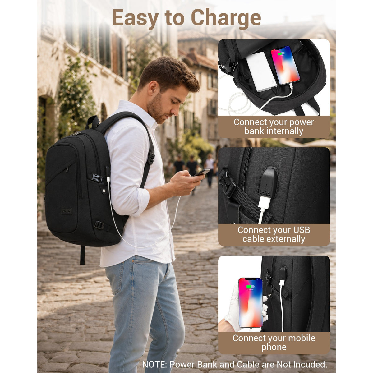 Kono Business Laptop Backpack with USB Charging Port