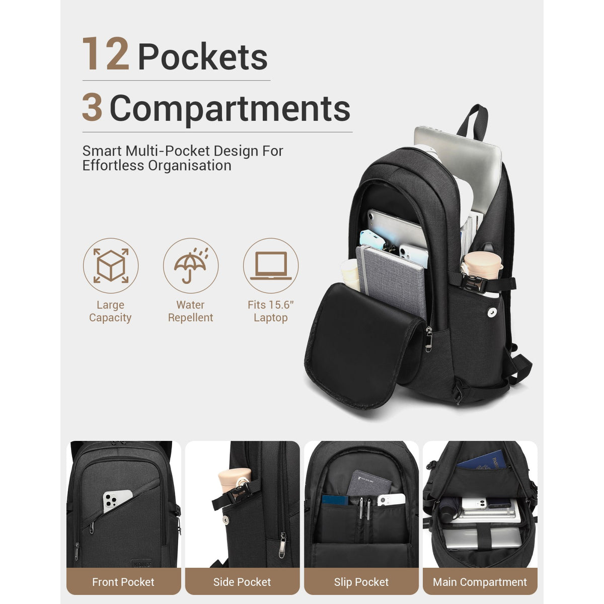 Kono Business Laptop Backpack with USB Charging Port