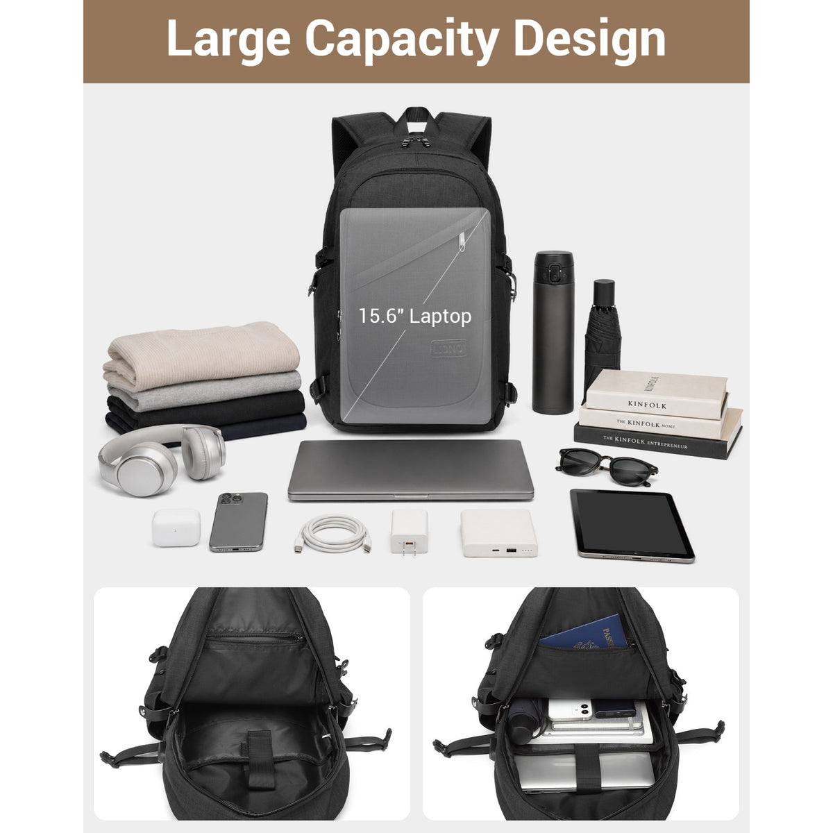 Kono Business Laptop Backpack with USB Charging Port