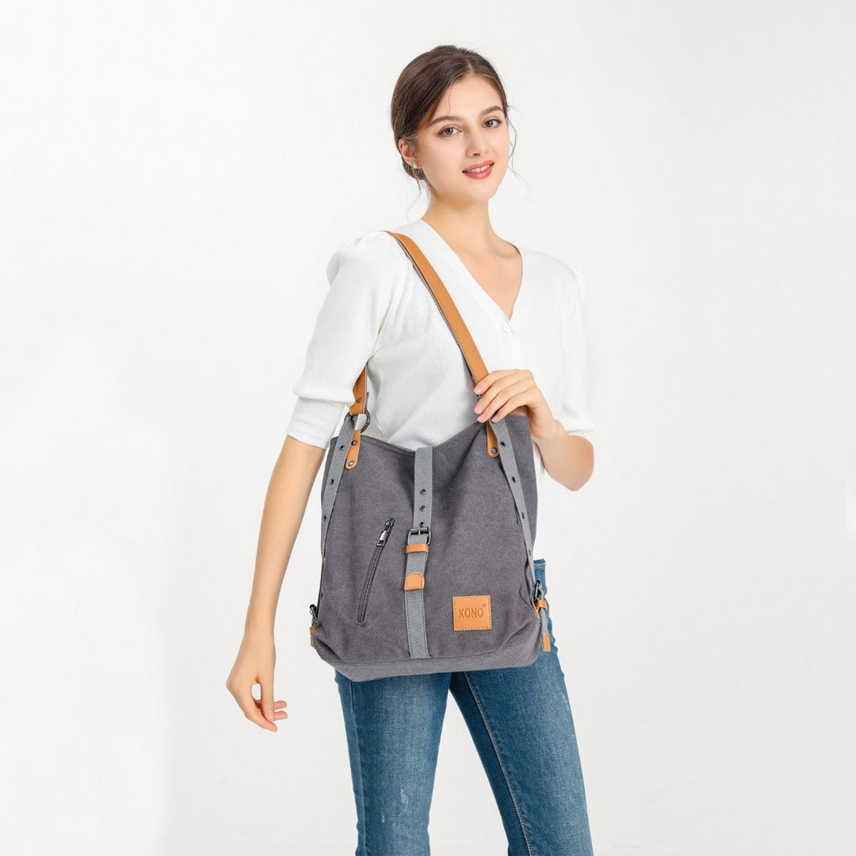 Kono Casual Canvas Dual-Use Bag Large Capacity Shoulder Bag and Backpack