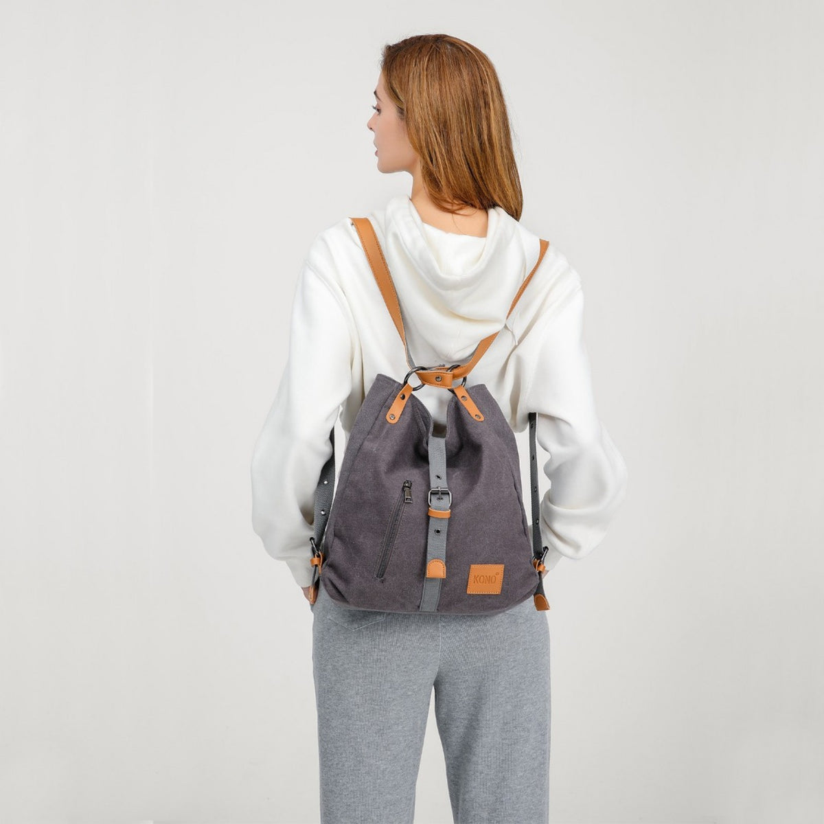 Kono Casual Canvas Dual-Use Bag Large Capacity Shoulder Bag and Backpack