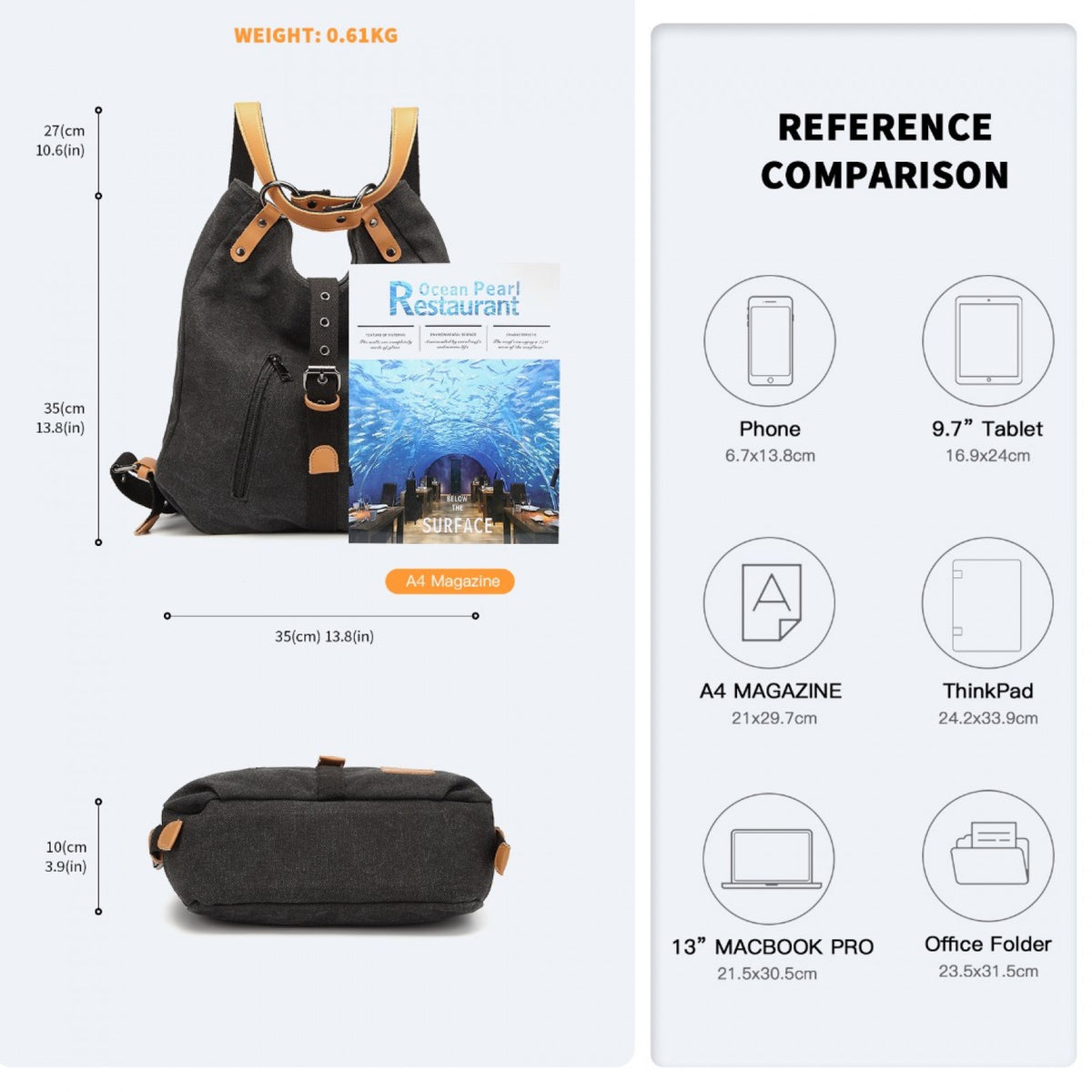 Kono Casual Canvas Dual-Use Bag Large Capacity Shoulder Bag and Backpack