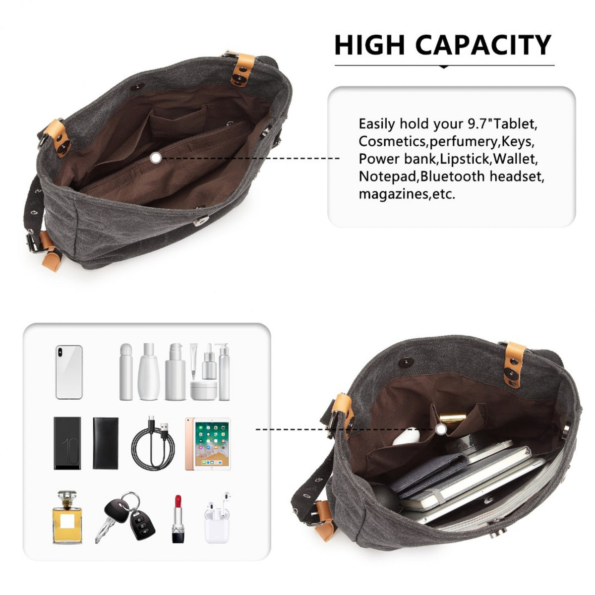 Kono Casual Canvas Dual-Use Bag Large Capacity Shoulder Bag and Backpack