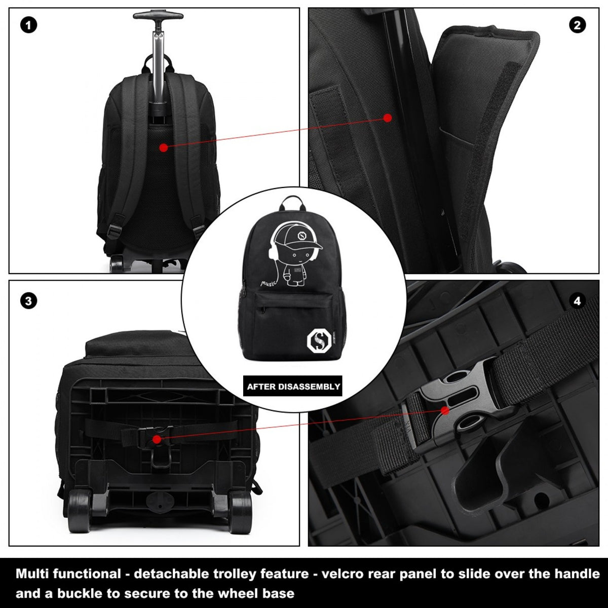 Kono Multi-functional Glow-in-the-Dark Trolley Backpack