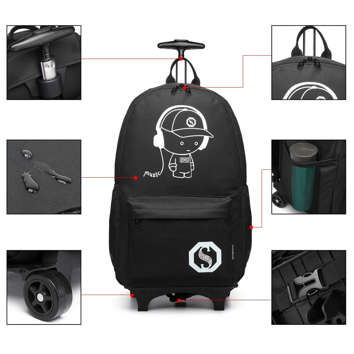 Kono Multi-functional Glow-in-the-Dark Trolley Backpack