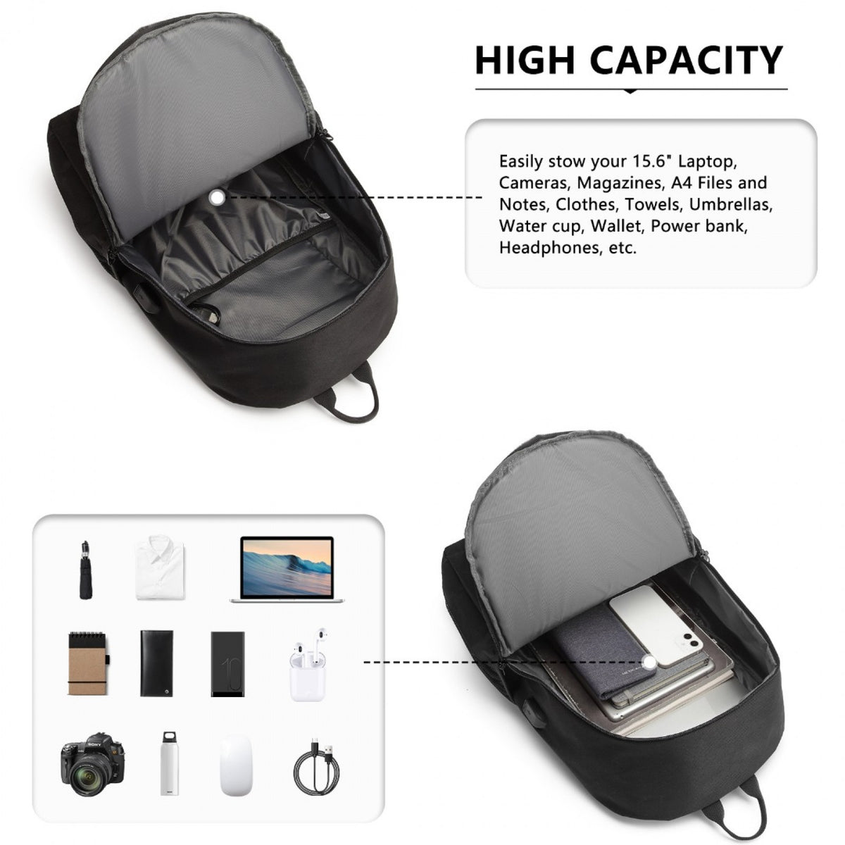 Kono Glow In The Dark Waterproof USB Charging Backpack With Pencil Case