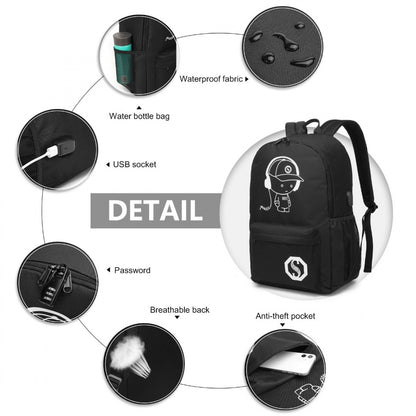 Kono Glow In The Dark Waterproof USB Charging Backpack With Pencil Case